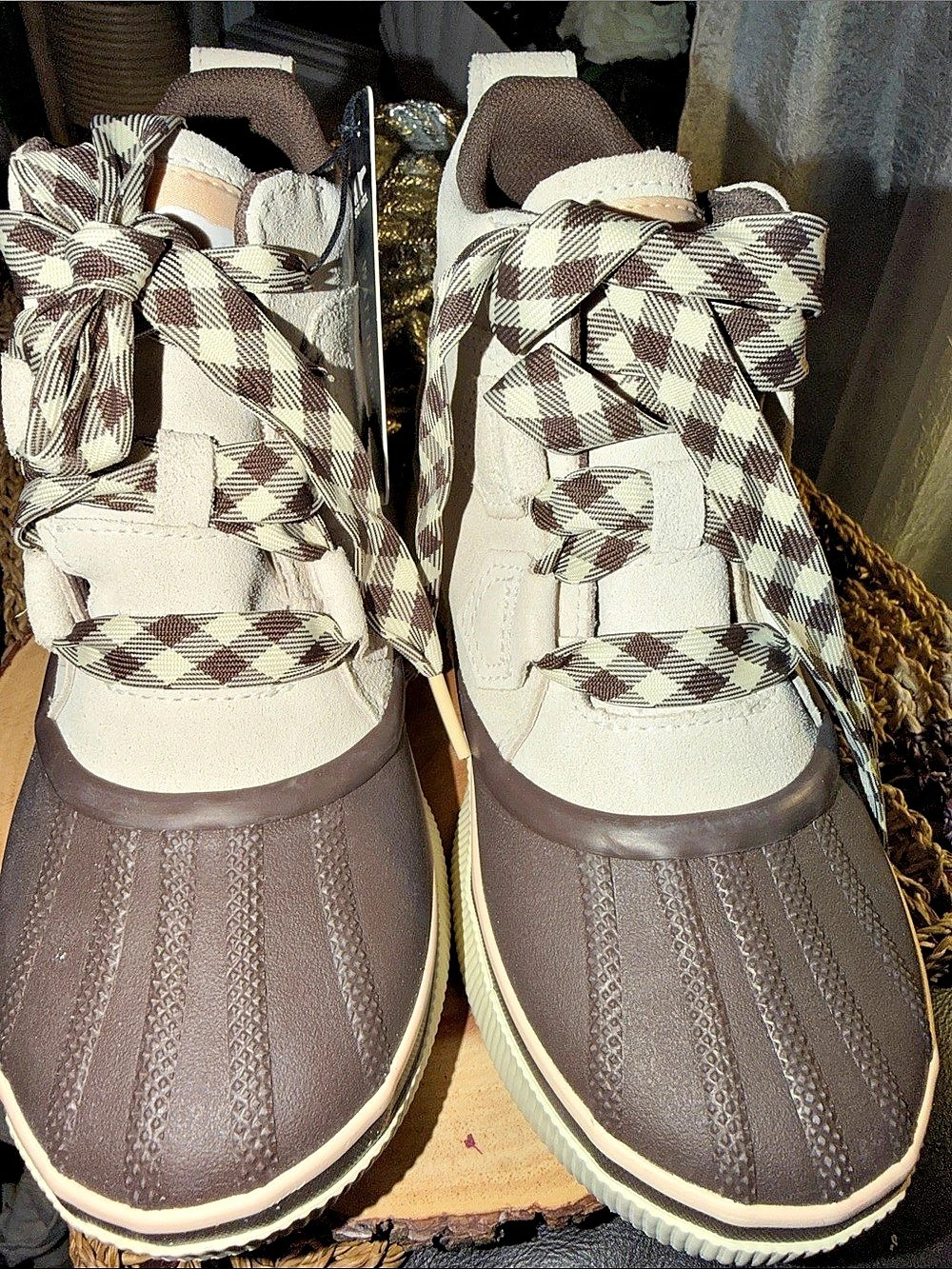 Sorel Out N About Classic WP Plaid Waterproof Shoes in Brown & Cream US 6.5